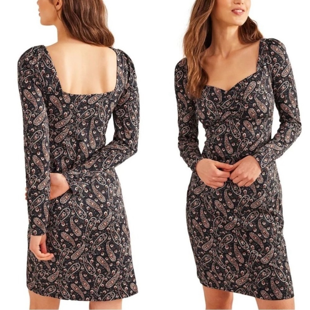 Boden Paisley Sweetheart Neck Long Sleeve Mini Dress Size 4 NWOT
